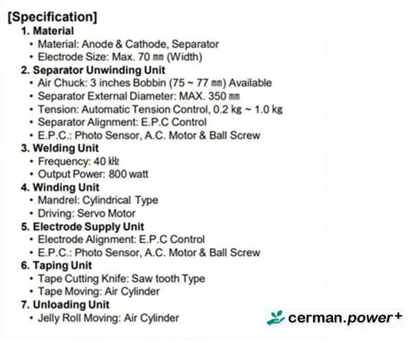 Battery Cell Equipment - Specification